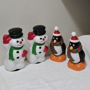 Vintage General Foam 9" Blow‎ Molds Lot of 4 Snowmen / Penguin Light Toppers